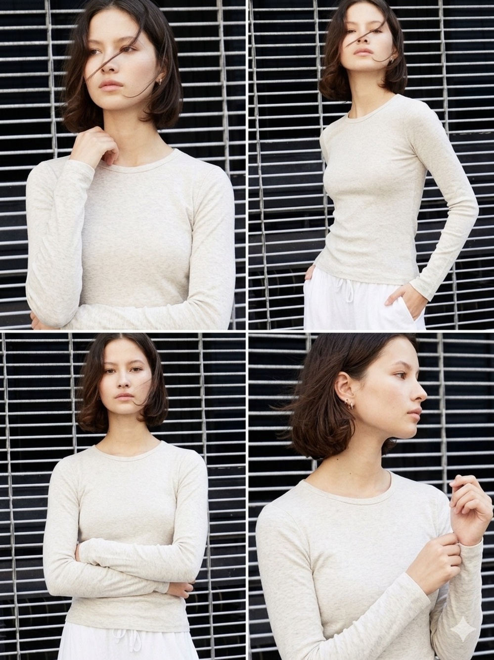 Brandy Melville Cream Long-Sleeve Crewneck Top